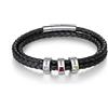 Grovjewfit Bracciale Uomo Personalizzato in Pelle con Pietre di Nascita e Incisione Nome Pelle Intrecciata Nera Acciaio Inossidabile Regalo per Papà Marito Fidanzato (3 stone)