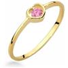 Sakrami Anello per Bambina in Oro Giallo con Zircone Rosa + Gioiello con scatola Personalizzata + Idea Regalo per Bambina e Ragazzina per Nascita, Battesimo e Comunione Occasioni Speciali + Confezione regalo