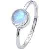 mantraroma Anello in argento 925 da donna con pietra di luna, pietra preziosa bianca, semplice e moderno