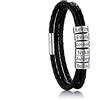 OTXIXTO Personalizzato 2-6 Nomi Braccialetti Personalizzata ID per Donna Uomo Vera Pelle Acciaio Inossidabile Perline Polsino Intrecciato Regali Damigella d'Onore Migliore Amico(Argento 6 Perline)