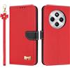 TAUYN Custodia per Xiaomi Redmi 14C 4G, PU Pelle Flip Cover Antiurto TPU Custodie, Slot per Schede & Supporto Funzione, con Cordino -Rosso