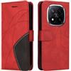 XINNI Cover Protettiva per Xiaomi Redmi Note 14 PRO+/Plus 5G Case, retrò Cellulare Custodia Libro Antiurto in Flip Pelle PU/TPU, Portafoglio Flip Magnetica, Rosso