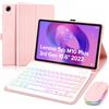HLTOOP Custodia con Tastiera per Lenovo Tab M10 Plus 3rd Gen 10.6 2022 (TB125FU /TB128FU /TB128XU), Tastiera Retroilluminata A 7 Colori Con Mouse, Cover Posteriore in Morbido TPU,Rosa