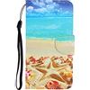 AIFILLE Cover Custodia a Libro Compatibile con Samsung A22 4G Flip Smart Magnetica Portafoglio Accessori per Cellulari con Spiaggia Stelle Disegni Funzione di Appoggio e Carte di Credit Slots Bumper
