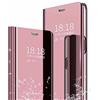 TingYR Cover per Samsung Galaxy A13 4G Custodia, Custodia Flip Traslucido Clear View Specchio Standing Cover, [Funzione Staffa] [Anti Graffio], Case Cover per Samsung Galaxy A13 4G.（Oro Rosa）