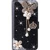 BLOTECH Custodia in pelle PU flip lucida per Samsung Galaxy A22 4G, custodia portafoglio Glitter per Samsung Galaxy A22 4G, custodia Bling, pelle nera fatta a mano 3D Butterfly Flip Wallet, Kickstand