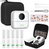 HUIJUTCHEN Mini stampante con custodia, mini stampante per etichette, portatile, 10 rotoli, stampante per foto, Bluetooth, stampante termica per assistenza, note di apprendimento, diario, memo (bianco con bag)