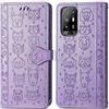 JIUNINE Cover OPPO A94 5G, Custodia Libro in Pelle Portafoglio Flip Case Antiurto con Modello di Cane e Gatto [Porta Carte] [Magnetica] [Interno TPU] per OPPO A94 5G, Viola