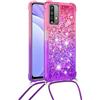 Hkess Custodia con Cordino per Xiaomi Redmi 9T, Glitter Liquido Quicksand Custodia(Pendenza), Sparkly TPU Silicone Protettivo Case Anti Graffio Antiurto Cellulare Cover con Collana