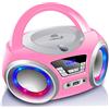 Cyberlux Lettore CD con illuminazione a LED, jack per cuffie, radio stereo portatile, radio per bambini, impianto stereo, USB, lettore CD/MP3, radio FM, jack per cuffie, Aux in Pretty Kitty, rosa