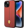 CG MOBILE Ferrari - Custodia protettiva in pelle per iPhone da 14, motivo a strisce rosse in rilievo, resistente e antigraffio con facile scatto, assorbimento degli urti e logo firmato