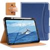 MoKo Custodia per iPad (A16) 11a Generazione 11 Pollici 2025, iPad 10a Generazione 10,9 Pollici 2022, Custodia in Pelle con Portapenna, Tasca e Angoli di Visione Regolabili, Blu Marino