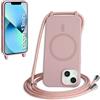 FMPCUON FNPCUON Cover Magnetica Silicone per iPhone 13 Mini con Cordino,Compatibile con MagSafe,Custodia con Laccio Collana Tracolla Collo Sottile TPU Antiurto Protettiva Case con Corda.Rosa