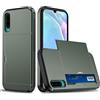 FERLAN Compatibile con Cover Portafoglio per Huawei P30,con Porta Carte,TPU Bumper Silicone Slot Nascosto Scorrevole (Verde militare)