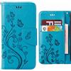 Ougger Cover per LG Q6 Custodia, Ougger Portafoglio PU Pelle Magnetico Morbido Silicone Flip Cover Bumper Protettivo Gomma Borsa Custodie per LG Q6 / M700 con il titolare della Carta, Striscia di fiore (Blu)