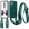 xinyunew Cover Compatibile con Samsung Galaxy A05S,Cover Magnetica[Compatibile con Magnetica],Bumper con Laccio,Regolabile Lanyard TPU Corda Silicone Case-Verde