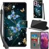 PHINIENLAND Cover per Motorola Moto G24 / E14 custodia portafoglio Farfalla | 3 scomparti carte, 1 tasca banconote, Chiusura magnetica, Supporto, Pelle PU flip cover per Moto G04 / G04s