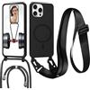 FERLAN Cover con Cordino per iPhone 15 Pro Max Cover Magnetica, Cover in Silicone TPU Morbido Corda Collana Necklace Regolabile Stylish con Catena Ultra Sottile Case, Nero