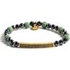 PSS Braccialetto uomo donna elastico Desja pietra Ematite Taglio Diamante e Lava Vulcanica colore Verde