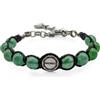 Handmade Bracciale semirigido con pietre naturali di Avventurina verde, logo centrale in acciaio e resistente cordino intrecciato. Fatto a mano. Handmade.