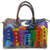 Arte Lisanti Borsa in Pelle Dipinta a Mano - CARTOON CITY NIGHT EVOLUTION - a Mano, a Tracolla, Bauletto Donna, Idea Regalo, Artigianato Italiano, Made In Italy, Vera Pelle, Dipinto a mano