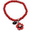 Handmade Bracciale Elastico Cristalli Rossi con Fiore Papavero e Cristallo a Goccia | Ciondolo Fiore Rosso Fatto a Mano, Cristallo a Goccia Nero