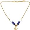 Generic Collana girocollo catena con perline heishi bianche blu e ancora oro