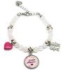Handmade Bracciale Perle di Quarzo Rosa con Ciondolo Grazie Maestra e Charms | Ciondolo Cuore Fucsia Fatto a Mano, Perle di Pietra Naturale Quarzo Rosa, Idea Regalo Maestre
