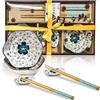 Finsink Sushi - Set di stoviglie per 2 persone, 6 piatti in ceramica per sushi, colore: blu e bianco, in confezione regalo di alta qualità
