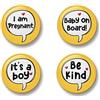Generic Pregnancy Badge Set, 4 Badges, Badge Packs, 32mm, I am pregnant, Baby on board, It's a boy, Be kind, Baby Shower Gift (Yellow)