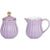 Eplze YBK Tech - Set di bricco per latte e zuccheriera in porcellana, per degustazione di caffè, motivo a righe, colore: viola