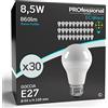 Eurocali 30 x Lampadine LED E27 8,5W Opaca 806 lumen - Forma: Goccia A60 - Luce Bianco Freddo 6500K - Fascio Luminoso 200°