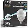 Eurocali 10x Lampadine LED Corpo in Ceramica E14 12W Opaca Professionale 1320 lumen - Forma: Miniglobo A60 - Luce Bianco Caldo 3000K
