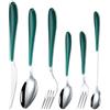 Generic Plastica Morsetto Manico Cucina Acciaio Inox Argenteria Stoviglie Posate Set Posate Bistecca Coltello Forchetta Cucchiaio Cucchiaino (Verde,6 pezzi)