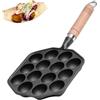 Gsycle Takoyaki Maker, 14 Fori Takoyaki Grill Pan Aebleskiver Pan Pancake Maker Padella Antiaderente con Manico in Legno Per Polpo Ebelskiver Ball