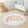 Paco Home Tappeto Bambini Rotondo Cameretta Femmine Maschi Stella Luna Elefante Arcobaleno, Dimensione:Ø 80 cm tondo, Colore:Crema