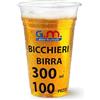 G.M. DISTRIBUZIONE 100 Bicchieri Birra da 300ml in PET Trasparente, Bicchieri Usa e Getta per Birra tacca 2,5cl, Bicchieri Monouso per Bar e Lounge Bar