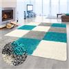 Teppich-Traum Soffice tappeto shaggy a pelo alto con motivo a quadri in turquesa grigio crema 200x290cm