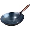 Yajuyi Wok Padella Antiaderente in Ferro Forgiato a Mano Fondo Piatto Manico in Legno Superficie Non Verniciata Adatta per Cuocere a Fuoco Vivo Cucina, 36 cm