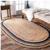 Ripaz Vogue Tappeto in iuta naturale, intrecciato a mano, forma ovale, tappeto per corridoio e soggiorno, 60 x 180 cm, beige + nero a righe