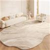 Generic Tappeto Beige Di Forma Irregolare, Spesso E Morbido, In Finta Lana, Lavabile, Per Soggiorno, Camera Da Letto, Bagno, Tappetino, Adatto Agli Animali Domestici(Beige G,80cmX120cm)
