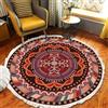 Tomifine Rotondo Tappeto con Nappe Mandala Motivo Tappeti Tessuto Bohémien per Soggiorno, Camera da letto, Lavabile (90 cm,Rosso Marrone)