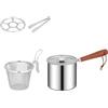 GLOBALHUT Pentola per friggitrice in acciaio inox 304 per uso alimentare, con manico in legno, cestello e coperchio in vetro, versatile padella profonda per friggere, riscaldare il latte, cucinare la pasta (A)