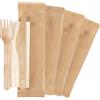 DETERMONDO 50 pezzi Set Posate Usa e Getta in Legno Imbustate Biodegradabili Compostabili con Salvietta Forchette Usa e Getta Coltelli Legno Salviette