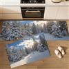 MLSOWM Tappeto da Cucina Foresta Di Abeti Invernali Antiscivolo e Lavabile Passatoia da Cucina Paesaggio Di Pini Set di 2 Tappetini per Ufficio, Corridoio, Sala da Pranzo e Ingresso, Blu,