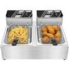 cunnyend Friggitrice Elettrica Commerciale 2 Vasche da 12 L 2,5 KW Friggitrice ad Olio in Inox con 2 Cesti per Friggitrice e Tempo Regolabile 60-200 °C per Rondelle di Cipolla fritta di Pollo Snack Bar