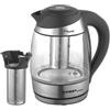 TZS First Austria bollitore vetro/acciaio inox 1,8L, 2200W, filtro tè, temperatura da 40°C, cambio colore LED, nero