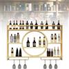 LIJBDDM Portabottiglie Da Parete,Porta Bottiglie Di Vino Da Parete Con Ripiano Espositivo Moderno Portabottiglie Da Parete In Arte Del Ferro Con Porta Calici Portabottiglie Vino Da Paret(Size:140cm,Color:Oro)