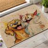Generic Zerbino con animali amici, con cane giallo vivace e gatto arancione, per interni ed esterni, decorazione stagionale, in gomma, impermeabile, antiscivolo, antipolvere, facile da pulire, 73 x 43 cm