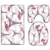A.Monamour Set Tappeti Bagno 3 Pezzi Completo Torre Eiffel Parigi Viola Rosa Rose Fiori Sfondo Floreale Antiscivolo Morbidi Assorbente Lavabile Tappetini per Il Bagno WC Bidet